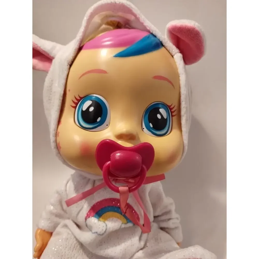Cry Babies Doll Dreamy Unicorn Hooded Outfit Pacifier Cries Real Tears 12” Works